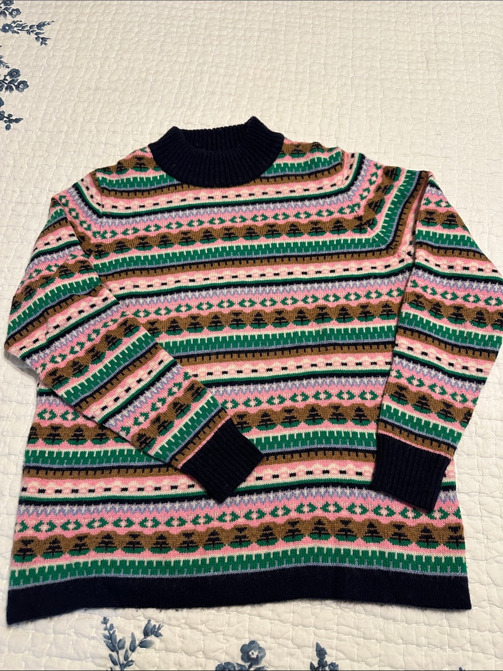 J. Crew Multicolor Turtleneck Sweater - Pink, Green & Navy